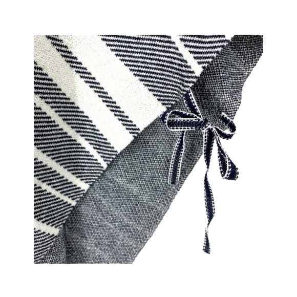 TALBOTS Women's Black/White Striped Open Front Poncho Sweater, One Size Fits All - Picture 4 of 8